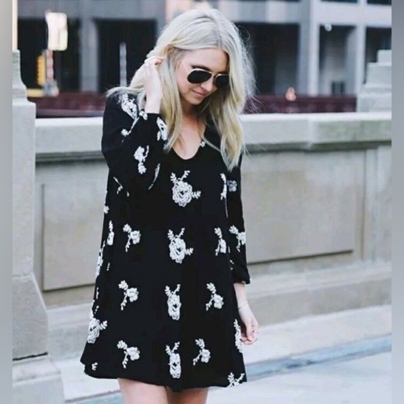 Free People Austin Emma Embroidered Tunic Dress in Black - Picture 3 of 10